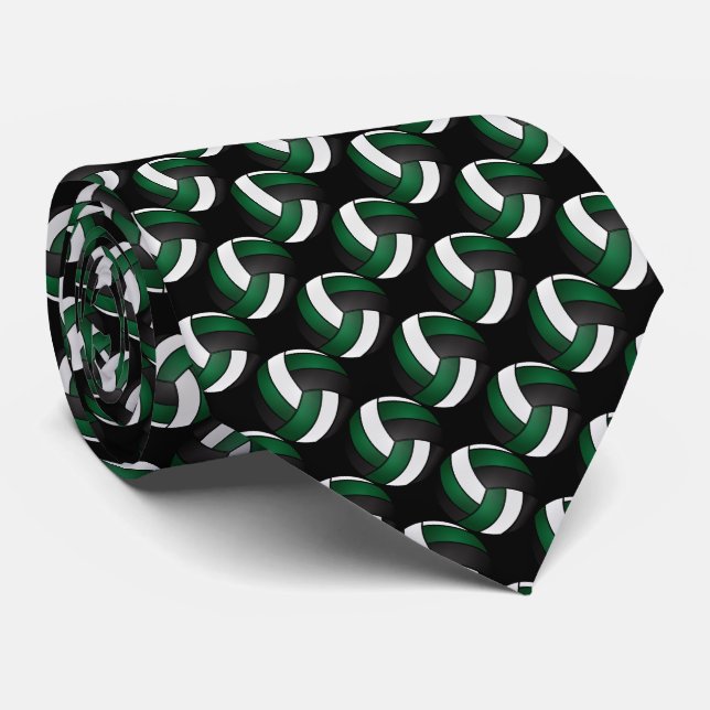 Cravate Sporty Dark Green, Black and White Volleyball (Roulé)