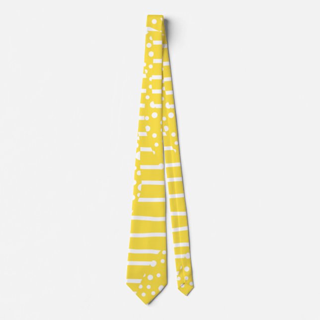 Cravate Spots et bandes 2 - Citron jaune et blanc (Devant)