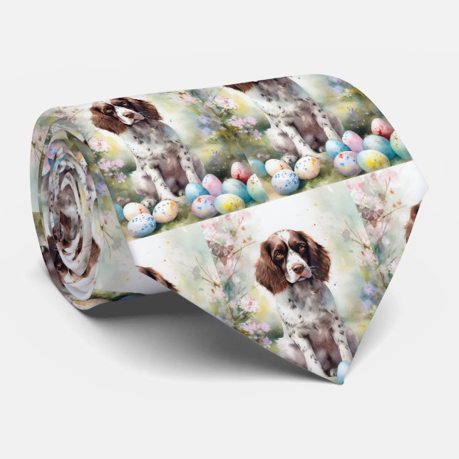 Cravate Springer Spaniel Chien avec Oeufs de Pâques Vacanc (Roulé)
