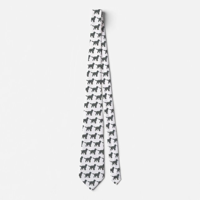 Cravate Sprocker Chien Espagnol Jaune & Grille Noire Blanc (Devant)