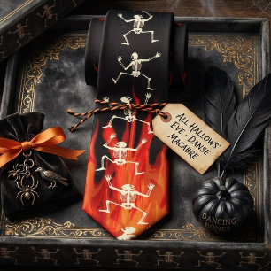 Cravate Squelettes dansants en feu pour Halloween