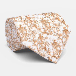 Cravate Squelettes d'Halloween Toile de Jouy Orange Blanc
