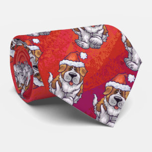 Cravate St Bernard en Motif Casquette sur rouge