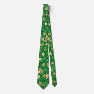 Cravate St Patrick Green Gold Clover Shamrock Confetti Fun