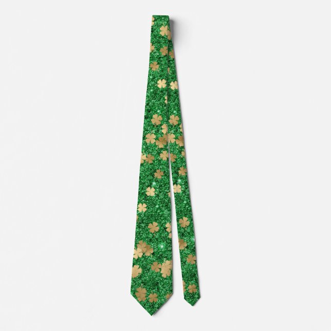 Cravate St Patrick Green Gold Clover Shamrock Confetti Fun (Devant)