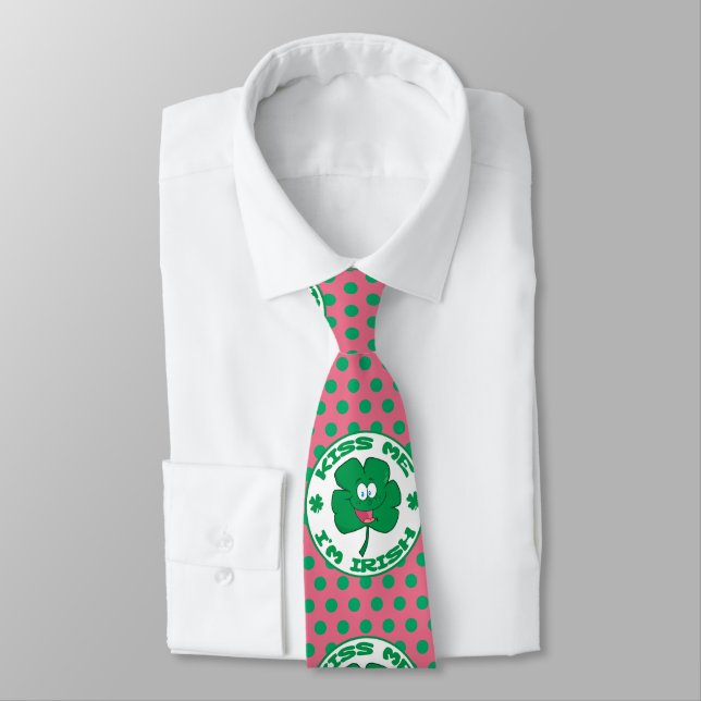 Cravate St. Patrick's Kiss Me Je suis Irish Polka Dot Neck (Attaché)