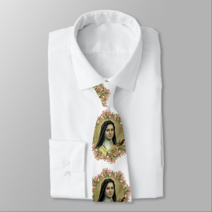 Cravate St Therese le petit crucifix de roses de fleur