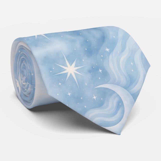 Cravate Stars de lune céleste Dreamy Sky Pastel Aquarelle (Roulé)