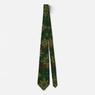 Cravate Steampunk Flocon de neige Rouge et vert Tartan