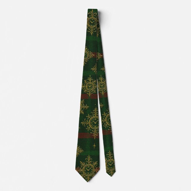 Cravate Steampunk Flocon de neige Rouge et vert Tartan (Devant)