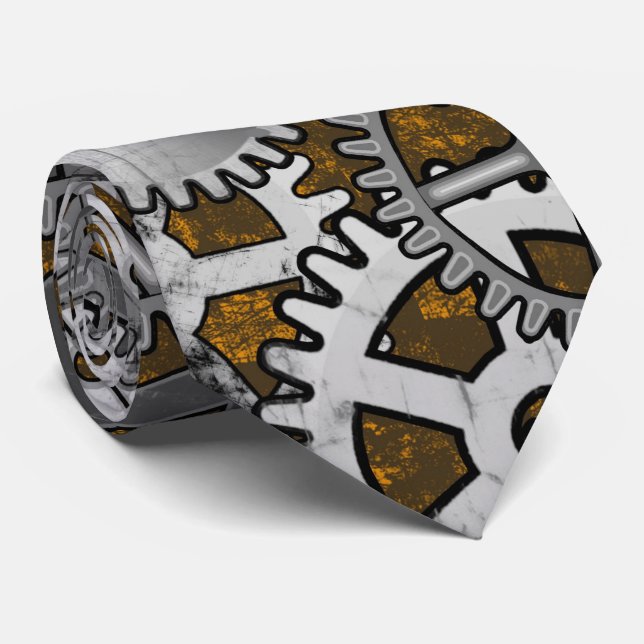 Cravate Steampunk Gearwork surdimensionné Argent Grunge Bu (Roulé)