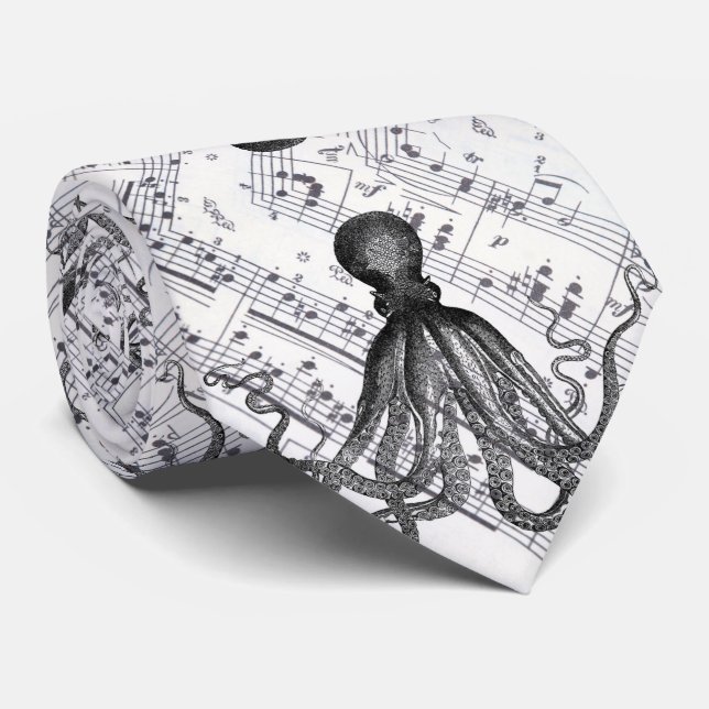 Cravate steampunk musique nautique marine vintage poulpe (Roulé)