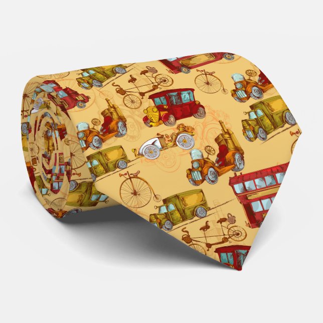 Cravate Steampunk transportation pattern (Roulé)