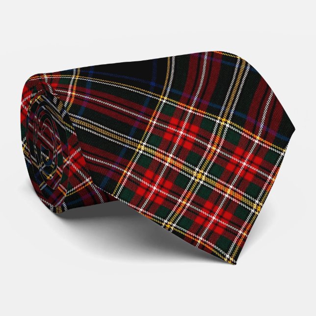 Cravate Stewart Black Original Scottish Tartan Neck Tie (Roulé)