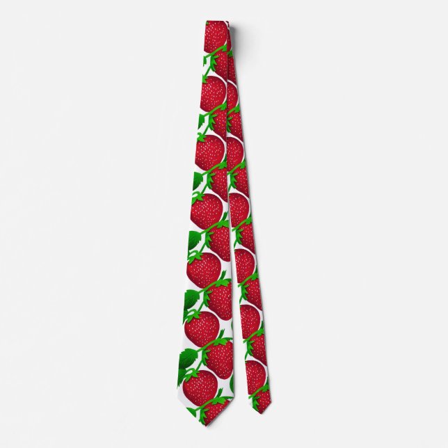 Cravate Strawberries on White Background Pattern  (Devant)