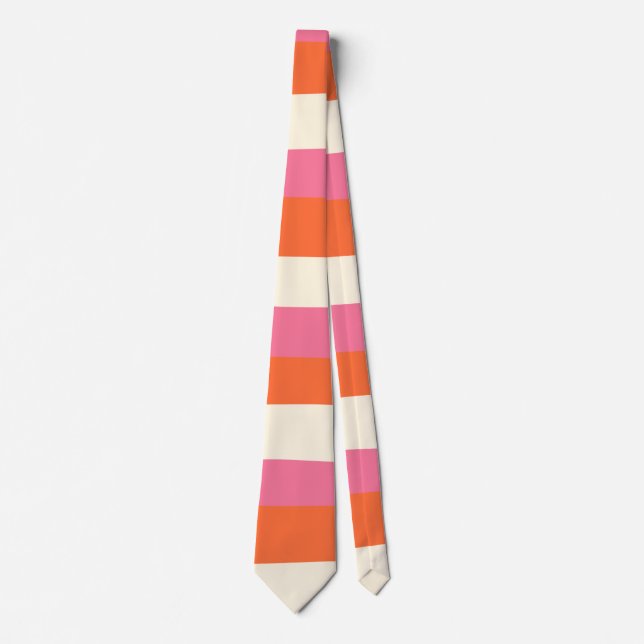 Cravate Stripes inégales - rose, orange et crème (Devant)