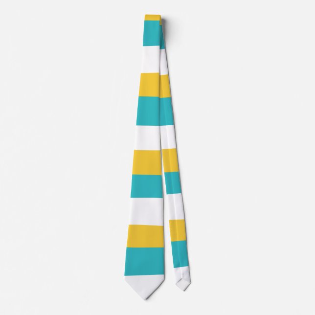 Cravate Stripes inégales - Turquoise et Jaune (Devant)