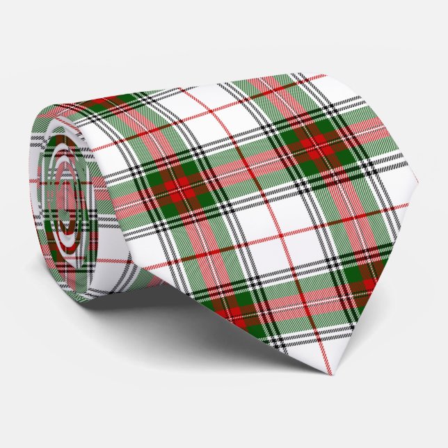 Cravate Stuart / Stewart tartan blanc rouge vert plaid (Roulé)