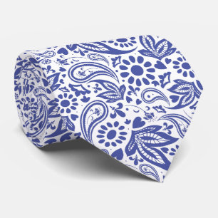 Cravate Style de Hampton Bleu Blanc Paisley Motif