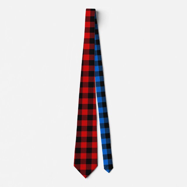 Cravate Style Lumberjack - tissu rouge & bleu + vos idées (Devant)