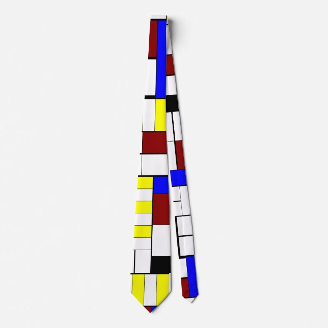 Cravate Style Mondrian coloré Rouge, Bleu, Motif Jaune (Devant)
