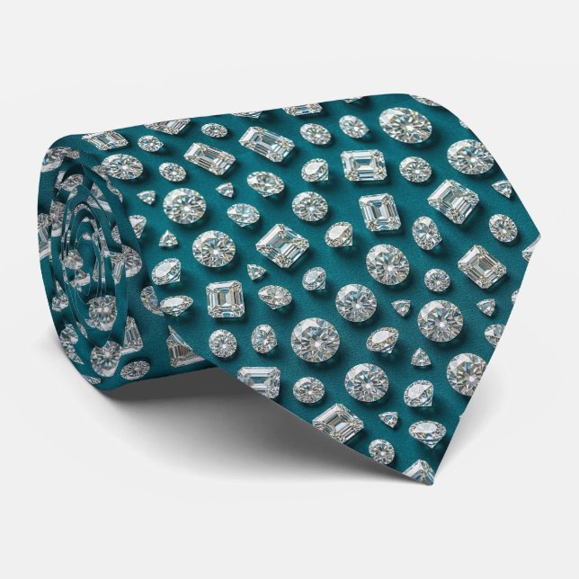Cravate Style Paon | Luxe Diamant Bleu sarcelle (Roulé)