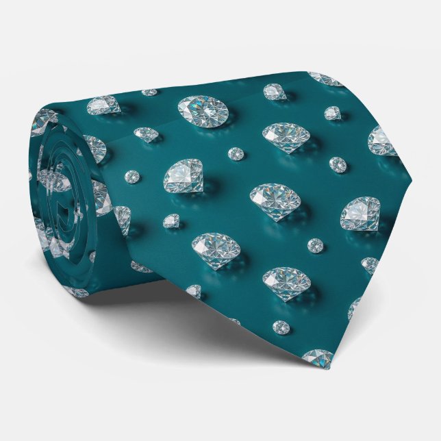 Cravate Style Paon | Luxe Diamant Bleu sarcelle (Roulé)