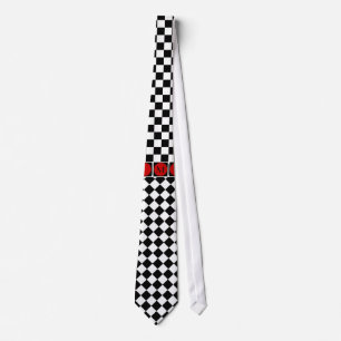 Cravate Stylish Black White Half Diamond Checkers red band