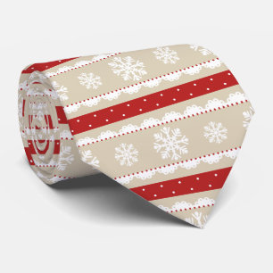 Cravate Stylish Red Beige White Christmas Snowflakes