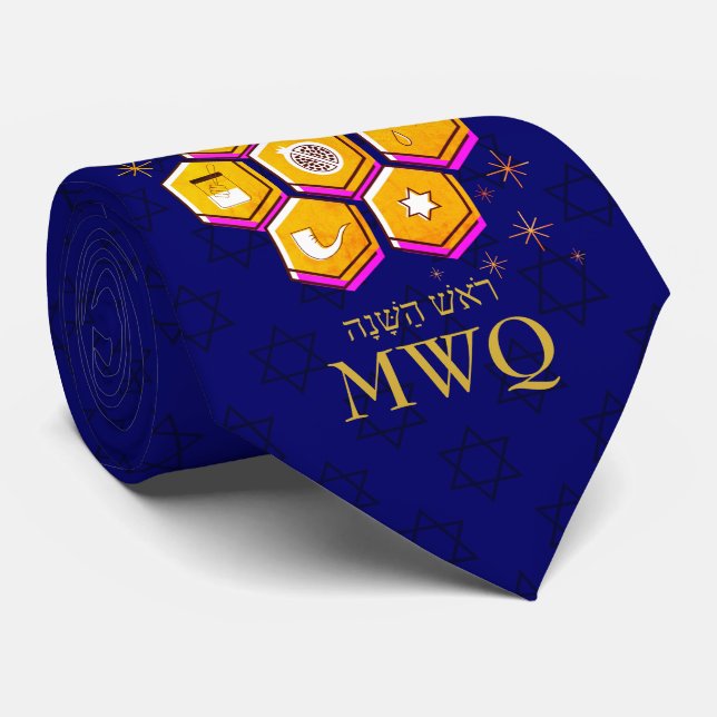 Cravate Stylish Rosh Hashanah SHANA TOVA Monogram (Roulé)