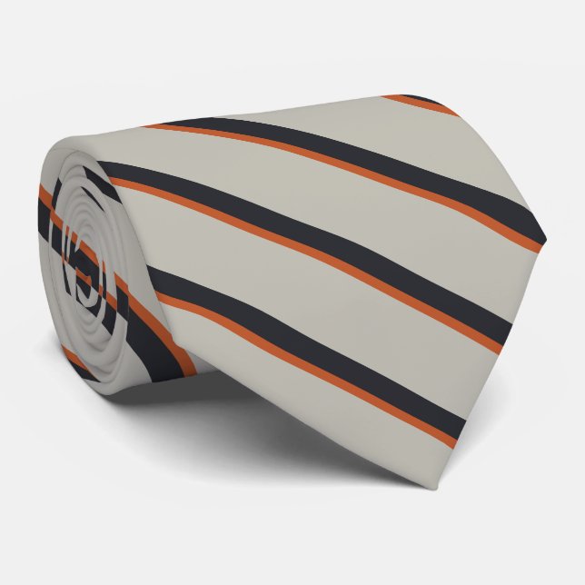 Cravate Stylish Silver Gray Navy Orange Red Stripe Pattern (Roulé)