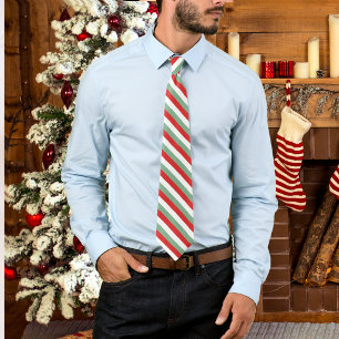 Cravate Sucre de canne rétro rayé rouge vert Noël
