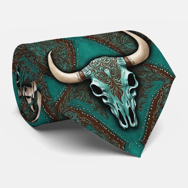 Cravate Sud Brown Turquoise Pays occidental Taureau (Roulé)