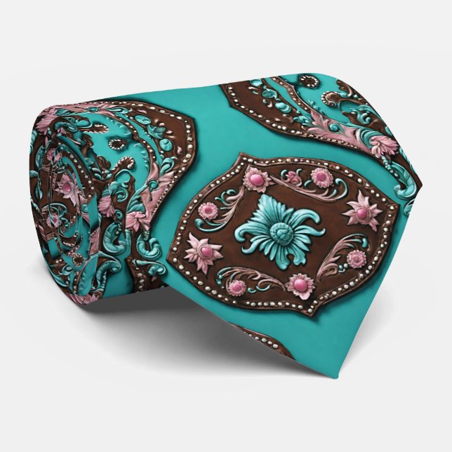 Cravate Sud Cowboy Turquoise rose Pays de l'Ouest (Roulé)