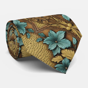 Cravate Sud Ouest Pays Beige Turquoise Floral