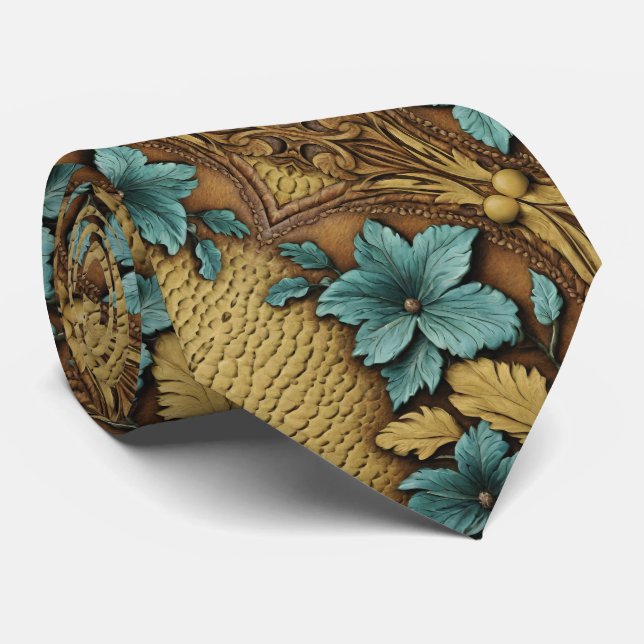 Cravate Sud Ouest Pays Beige Turquoise Floral (Roulé)