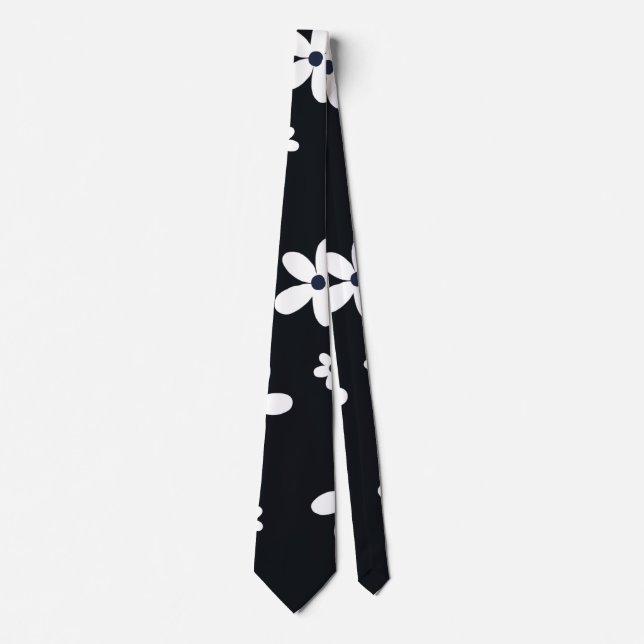 Cravate Summer Boho Black White Daisy Flowers (Devant)