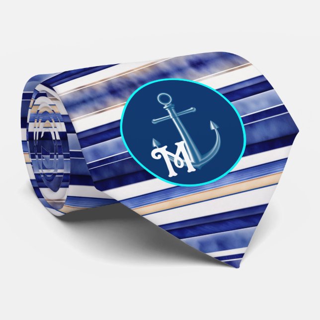 Cravate Summer Navy Blue Modern Boot Stripes Collection (Roulé)