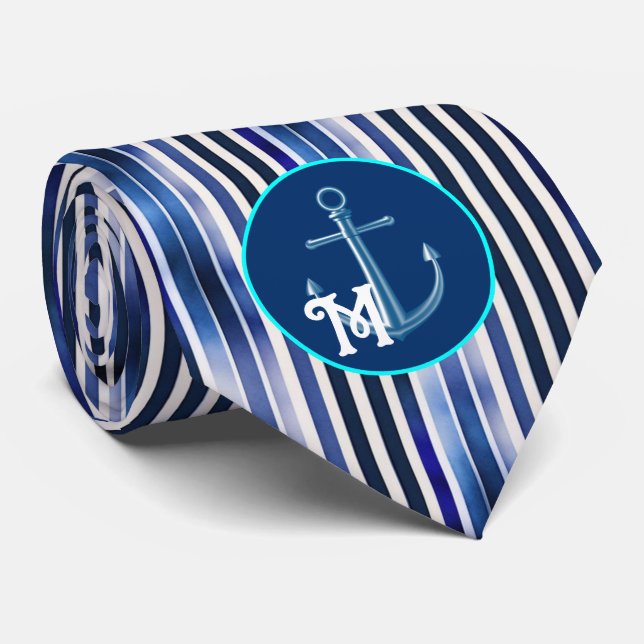 Cravate Summer Popular Navy Blue Boat Stripes Collection (Roulé)