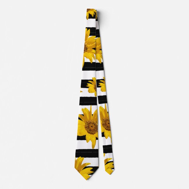 Cravate Sunflower Black White Stripes Motif (Devant)