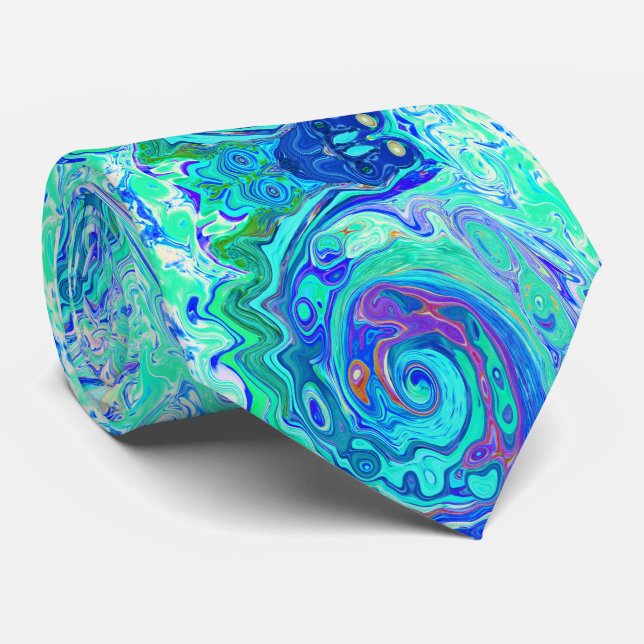 Cravate Super Abstrait Ocean Blue et Green Liquid Swirl (Roulé)