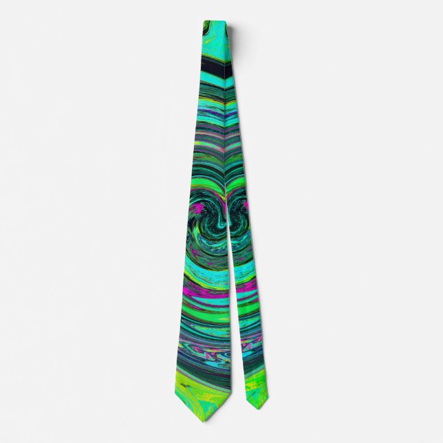 Cravate Super Abstrait Retro Green et Magenta Swirl (Devant)