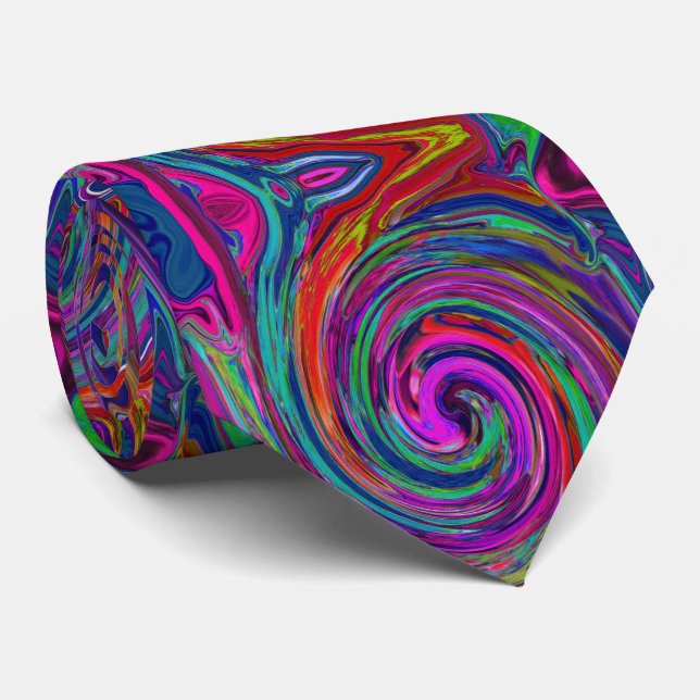 Cravate Super Abstrait Retro Magenta Dark Rainbow Swirl (Roulé)