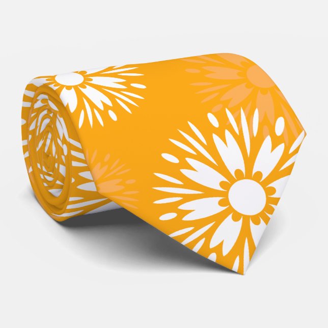 Cravate Super Orange Daisy Fleur Retro Floral (Roulé)