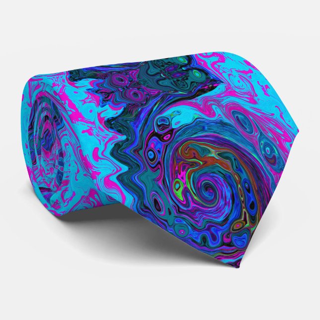 Cravate Super Retro Blue et Purple Swirl Abstrait (Roulé)