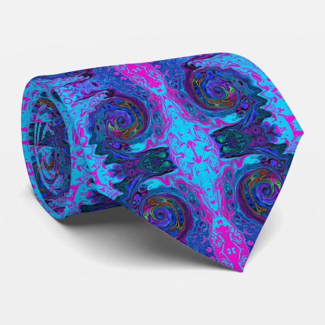 Cravate Super Retro Blue et Purple Swirl Abstrait (Roulé)