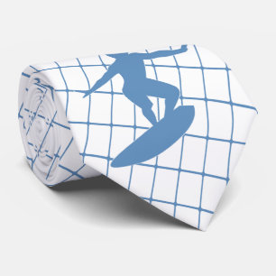Cravate Surf Surfer Surf Board sur Blue Check Necktie