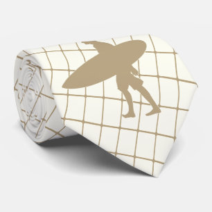 Cravate Surfer avec Surf Board sur Tan Check Necktie