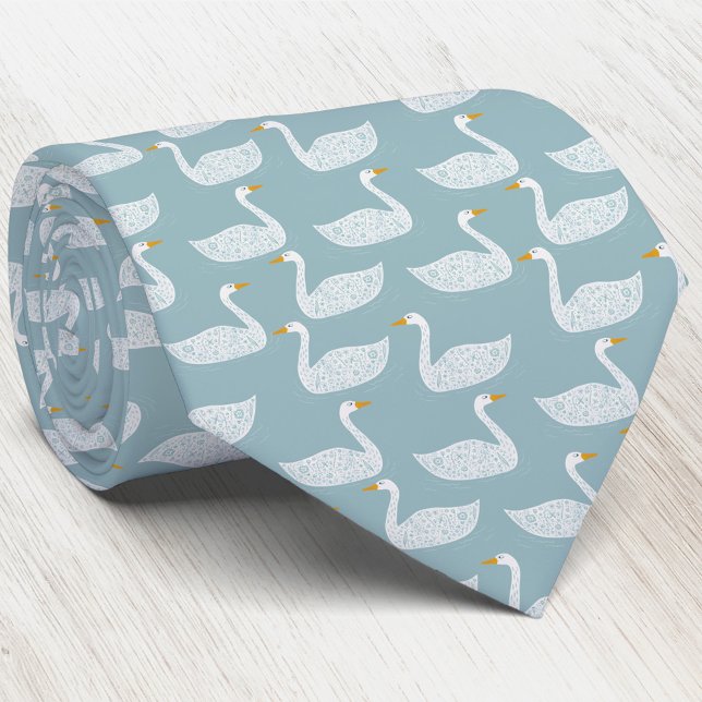 Cravate Swan Bird Pattern Light Teal Green (Swan pattern neck tie for wildlife, nature and bird lovers)
