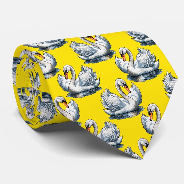 Cravate Swan Birds Pattern Design On Yellow  (Créateur téléchargé)